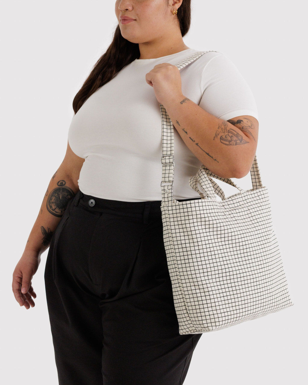 Horizontal Zip Duck Bag Natural Grid