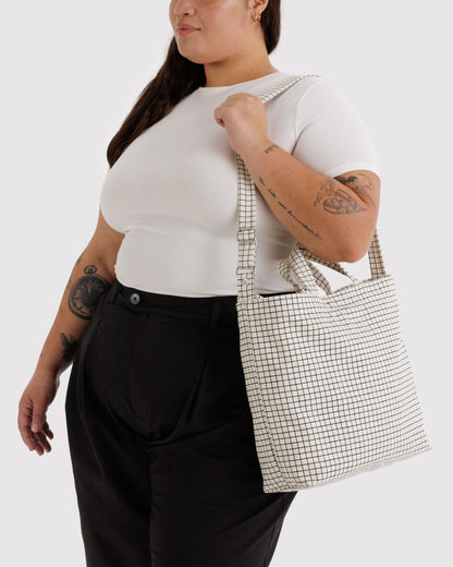 Horizontal Zip Duck Bag Natural Grid