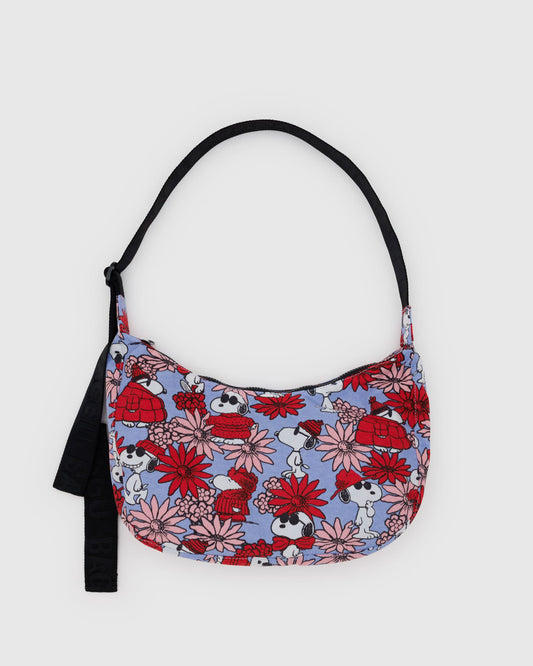 Medium Nylon Crescent Bag Floral Snoopy