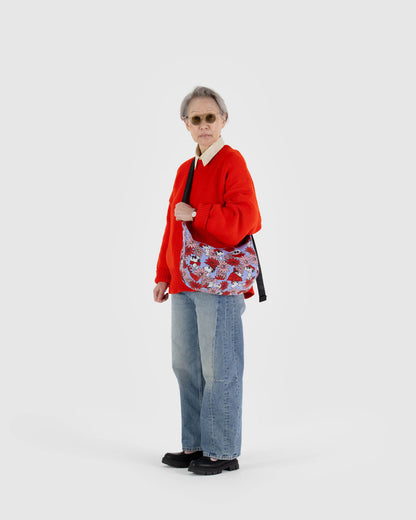 Medium Nylon Crescent Bag Floral Snoopy