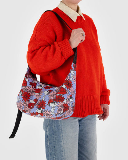 Medium Nylon Crescent Bag Floral Snoopy