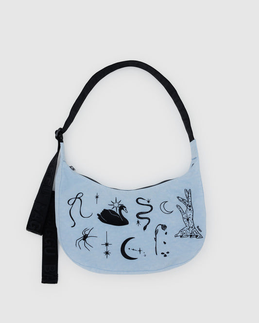 Medium Nylon Crescent Bag Embroidered Ballet Icons