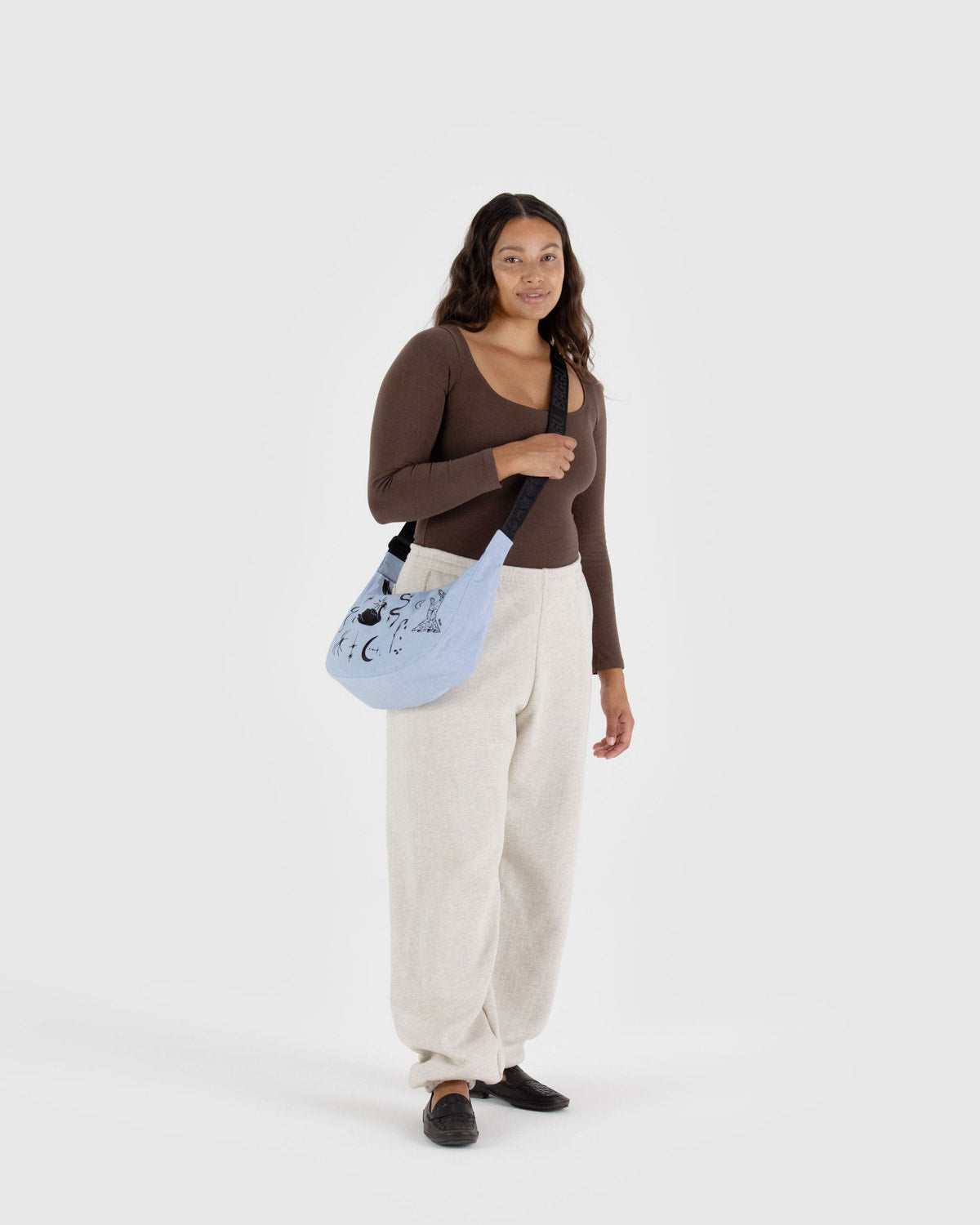Medium Nylon Crescent Bag Embroidered Ballet Icons