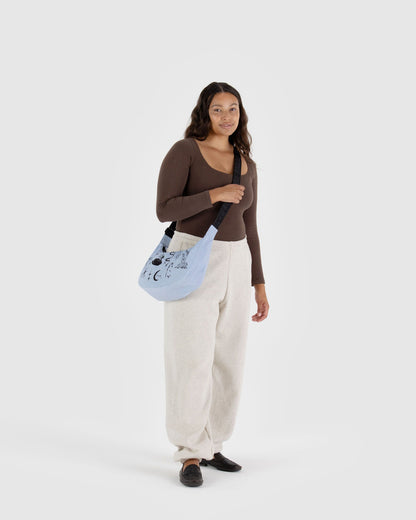 Medium Nylon Crescent Bag Embroidered Ballet Icons