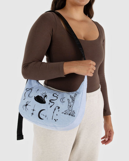 Medium Nylon Crescent Bag Embroidered Ballet Icons