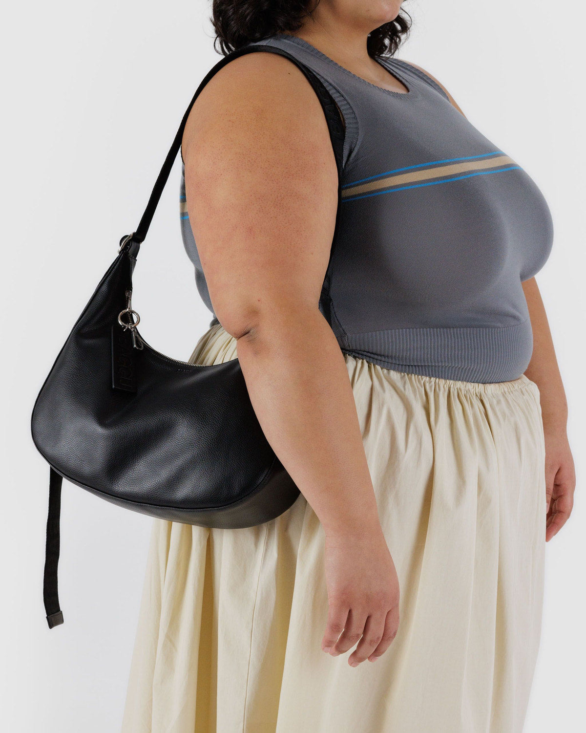 Medium Recycled Leather Crescent Bag Black