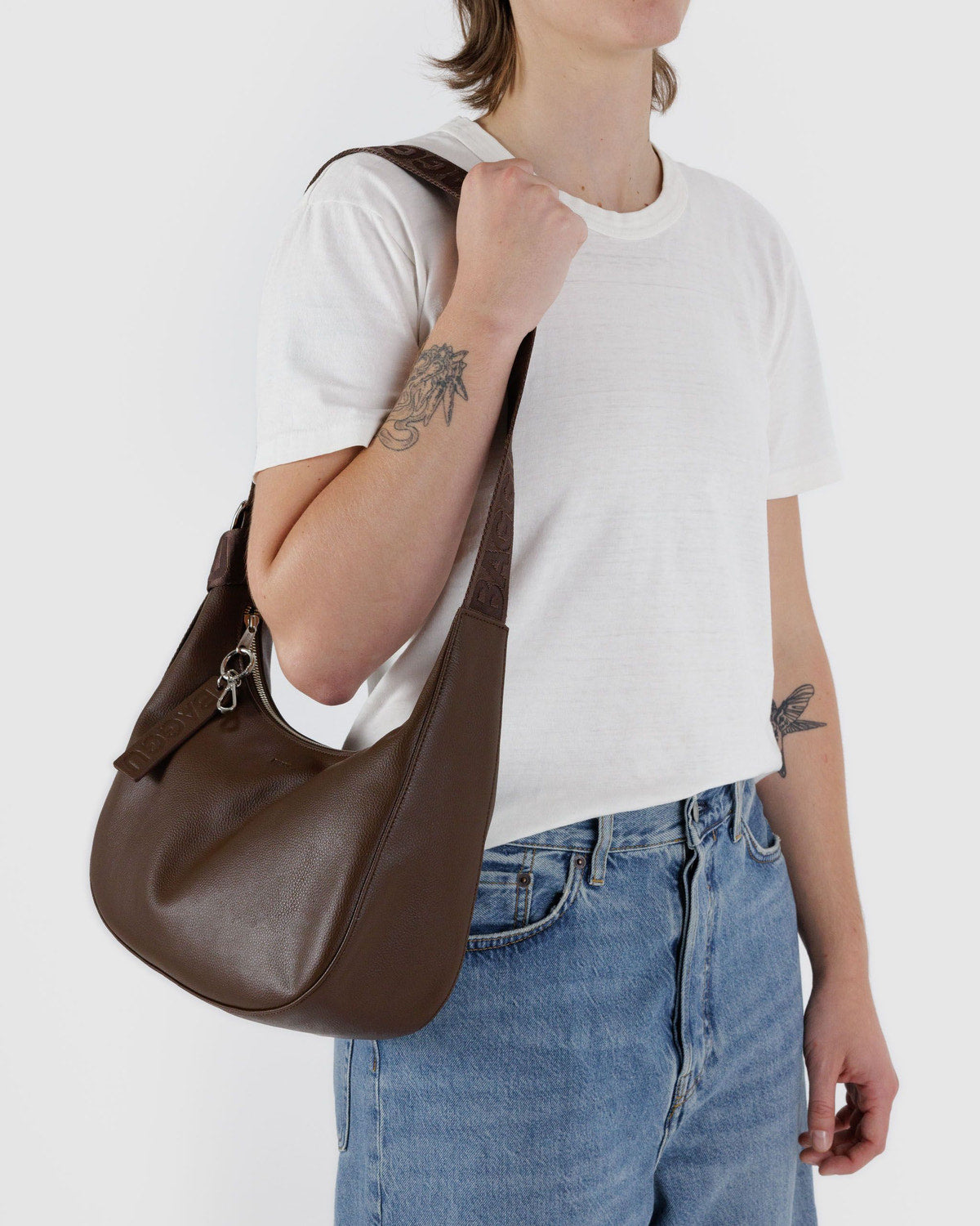 Medium Recycled Leather Crescent Bag Brown