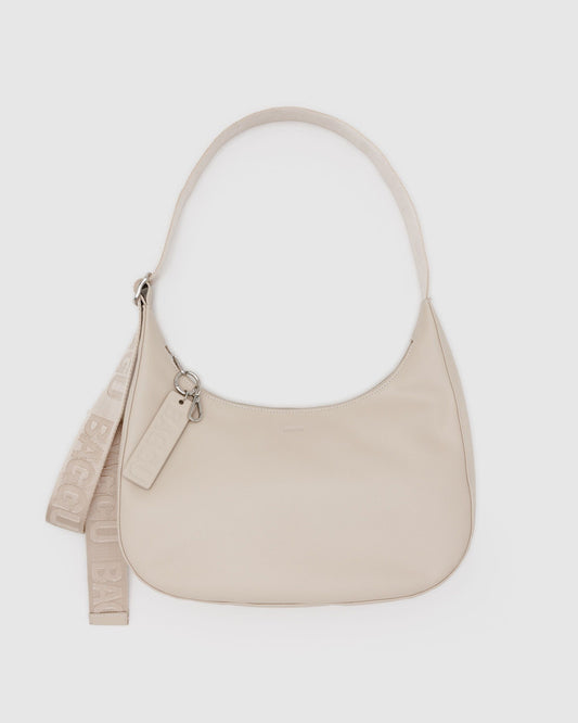 Medium Recycled Leather Crescent Bag Stone