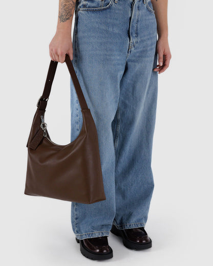 Recycled Leather Shoulder Bag Brown
