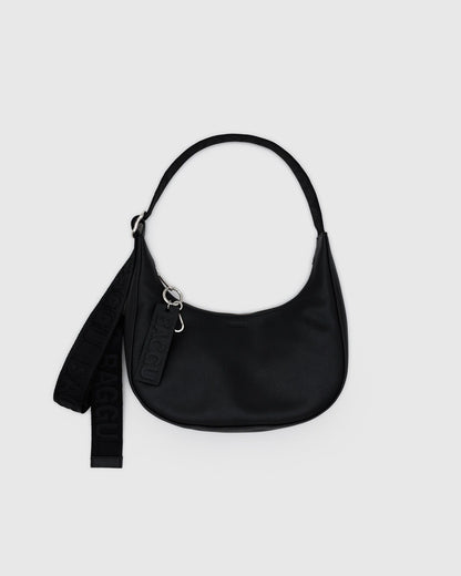 Small Recycled Leather Crescent Bag Black