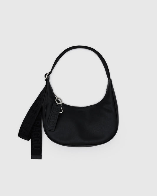 Small Recycled Leather Crescent Bag Black