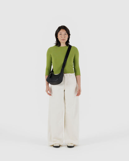 Small Recycled Leather Crescent Bag Black