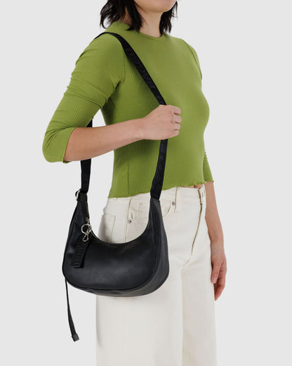 Small Recycled Leather Crescent Bag Black