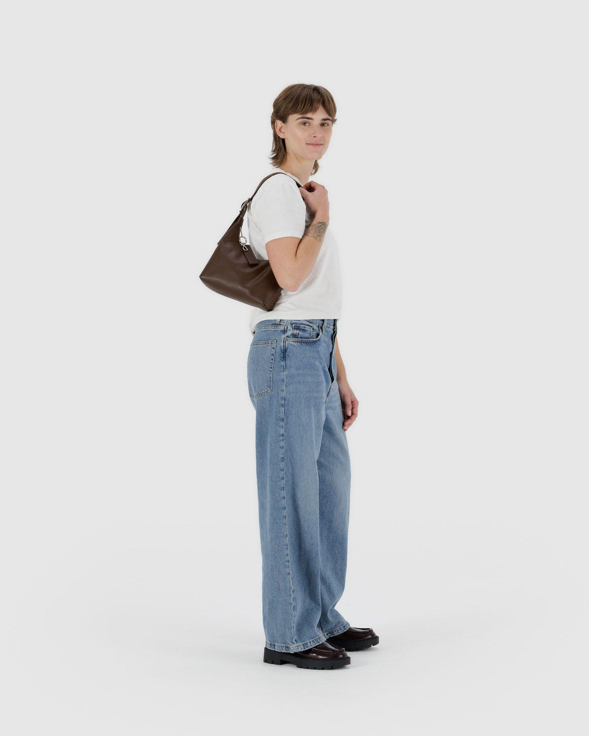 Mini Recycled Leather Shoulder Bag Brown