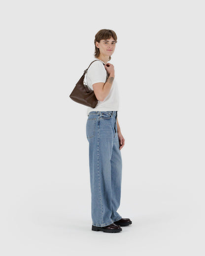 Mini Recycled Leather Shoulder Bag Brown