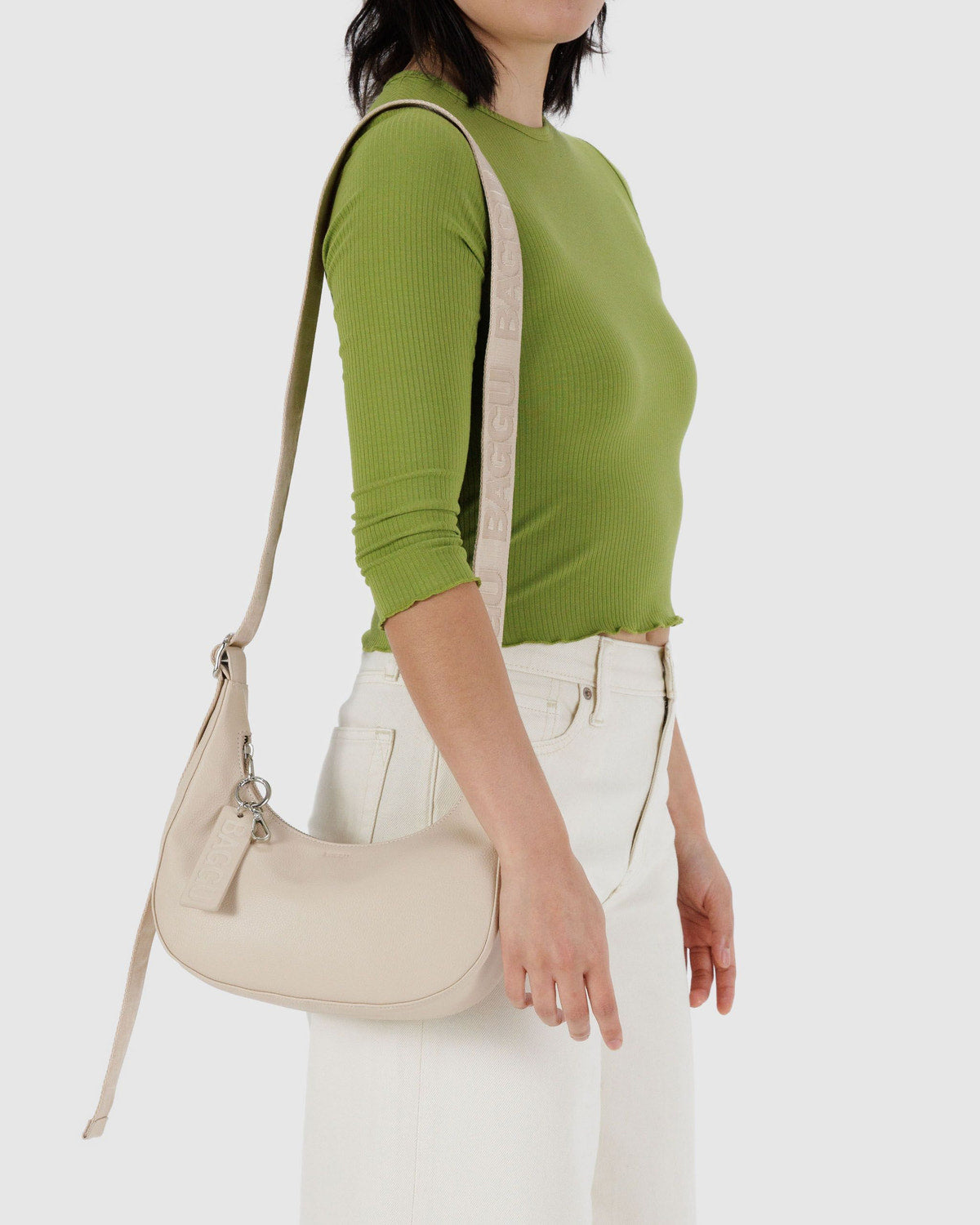 Small Recycled Leather Crescent Bag Stone