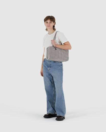 Medium Nylon Bowler Bag Black & White Gingham