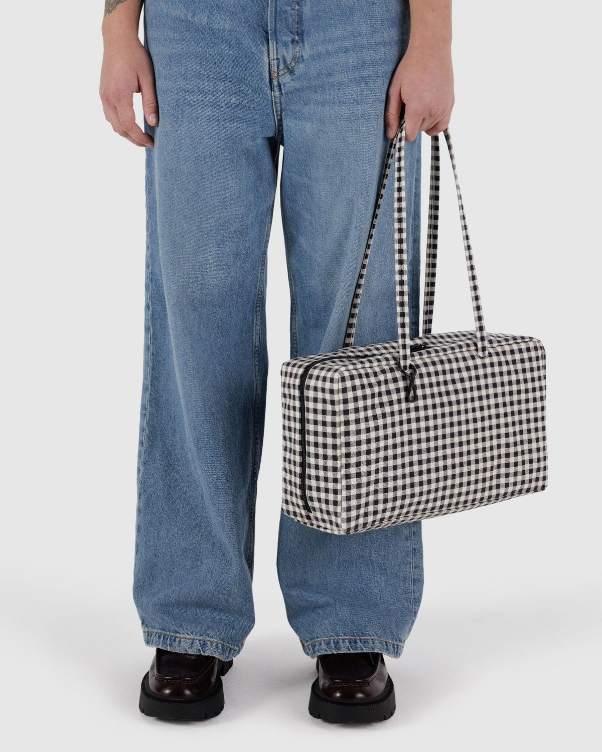 Medium Nylon Bowler Bag Black & White Gingham