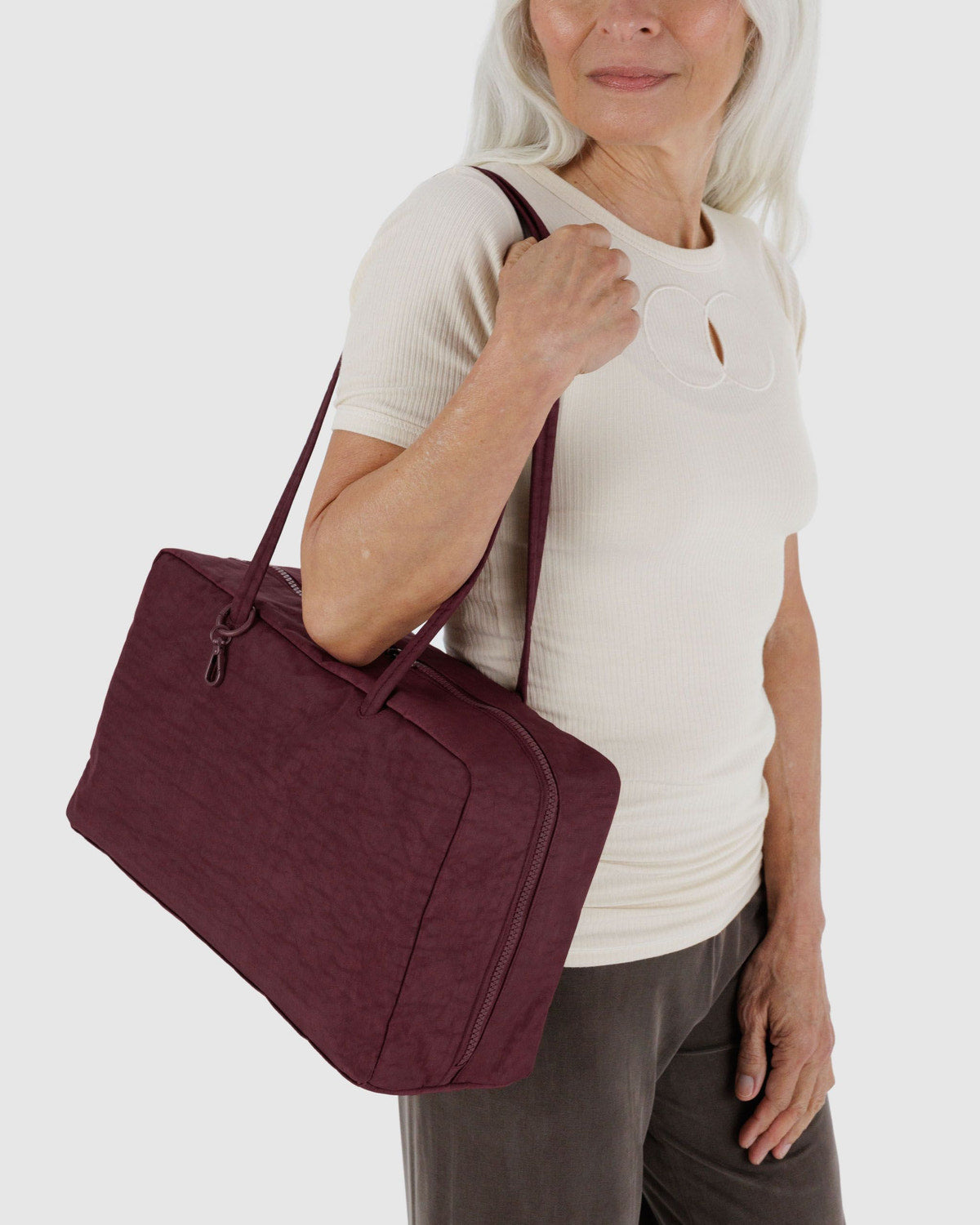 Medium Nylon Bowler Bag Mahogany
