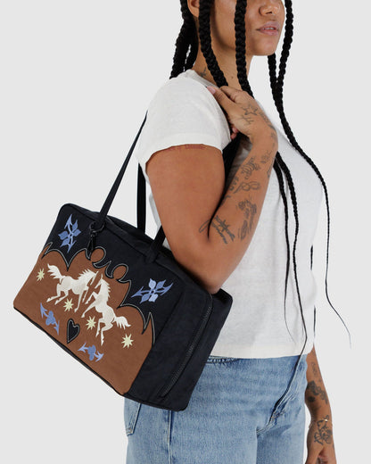 Medium Nylon Bowler Bag Western Appliqué