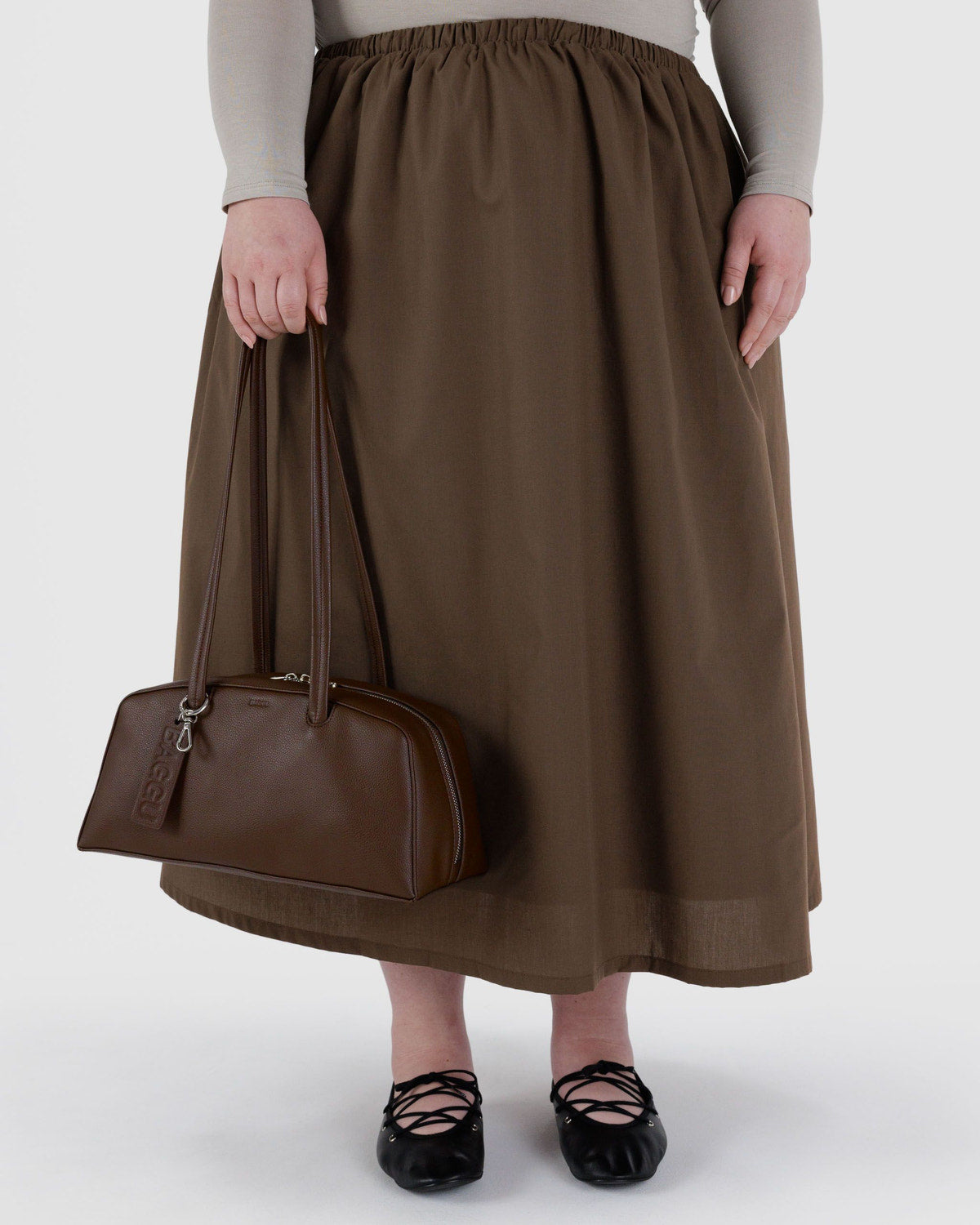 Recycled Leather Bowler Bag Brown