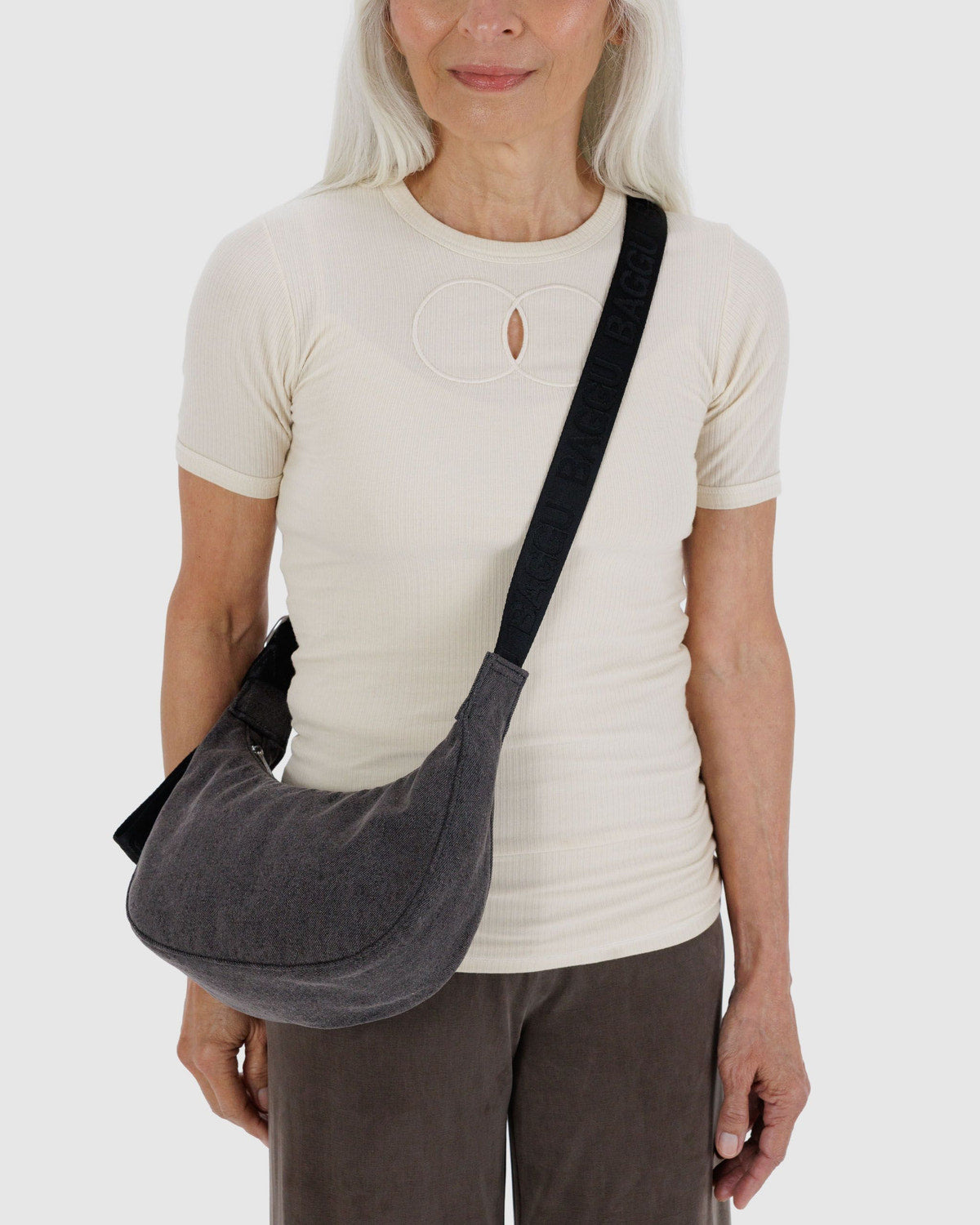 Small Denim Crescent Bag Washed Black Denim
