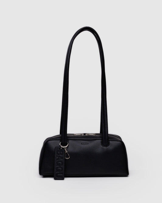 Small Recycled Leather Bowler Bag Black