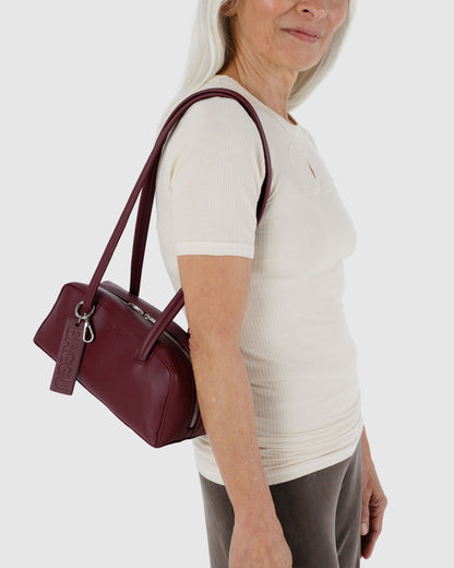 Small Recycled Leather Bowler Bag Mahogany