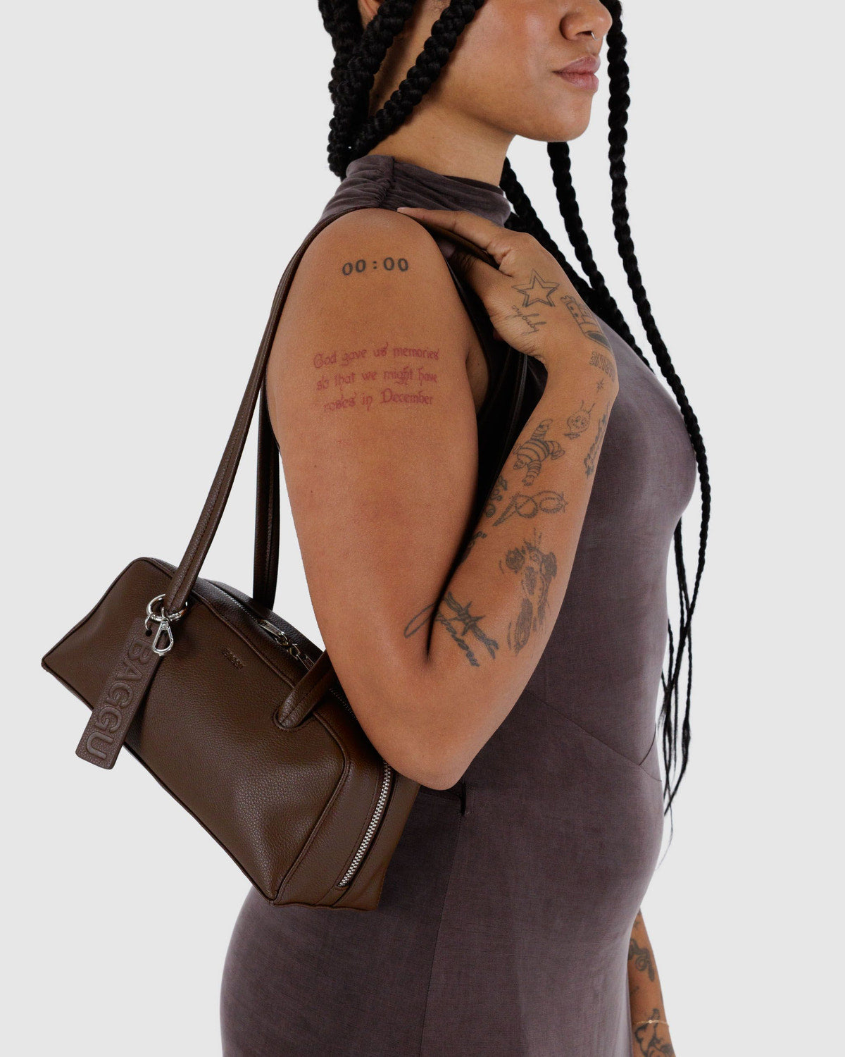 Small Recycled Leather Bowler Bag Brown