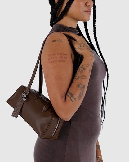 Small Recycled Leather Bowler Bag Brown