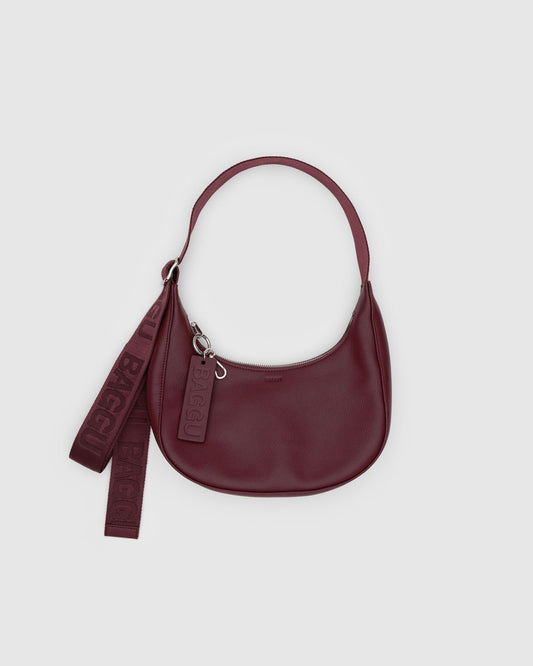 Small Recycled Leather Crescent Bag Mahogany