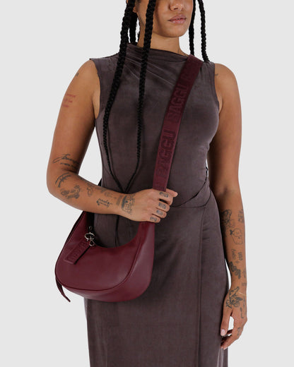 Small Recycled Leather Crescent Bag Mahogany