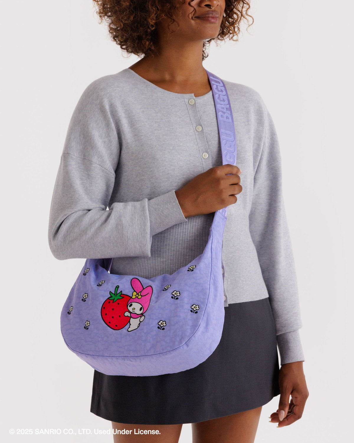 Medium Nylon Crescent Bag Embroidered My Melody Strawberry