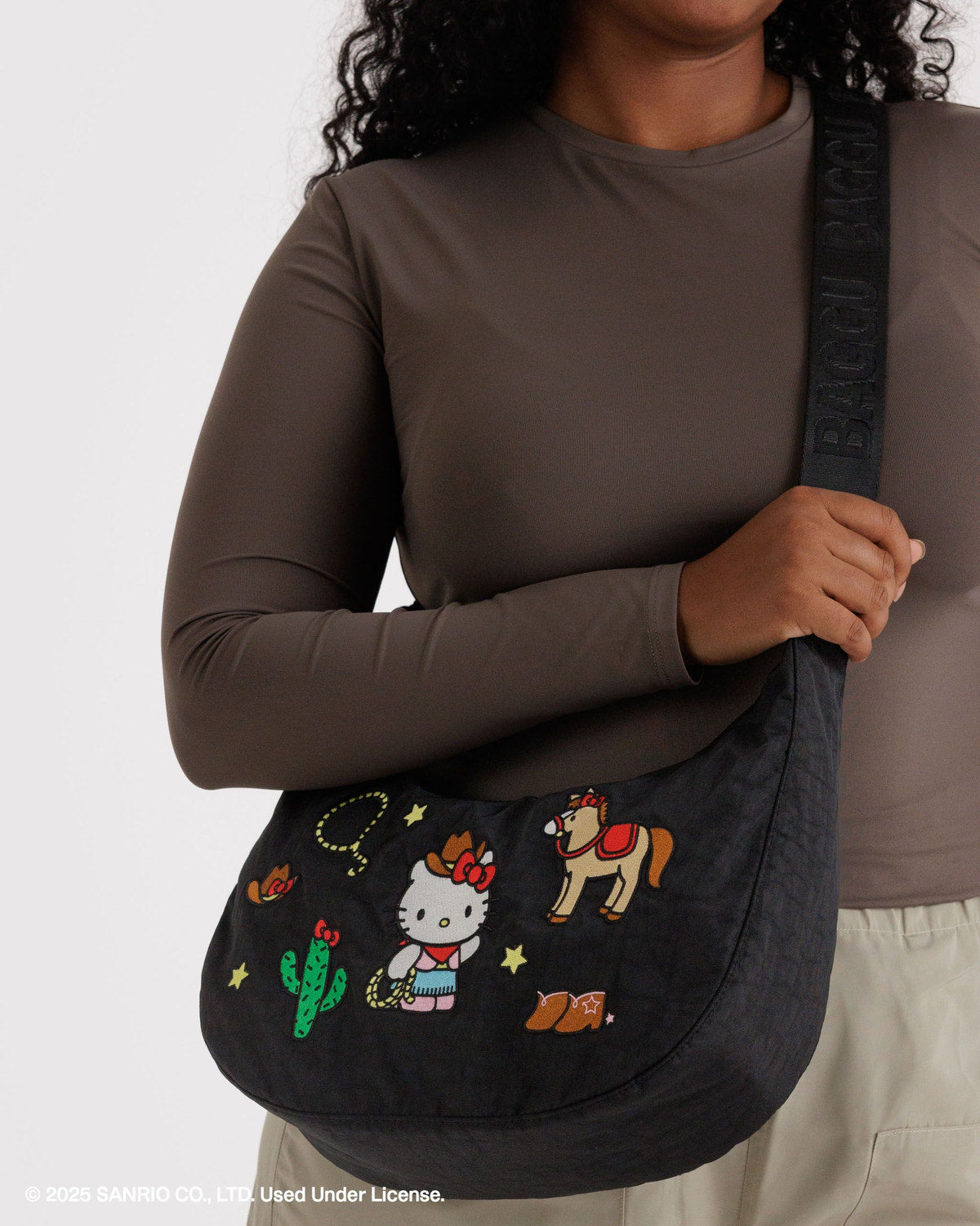 Medium Nylon Crescent Bag Embroidered Hello Kitty Western