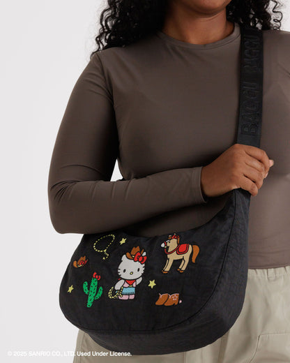 Medium Nylon Crescent Bag Embroidered Hello Kitty Western