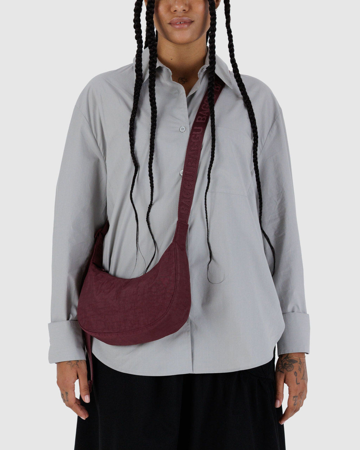 Small Nylon Crescent Bag Mahogany