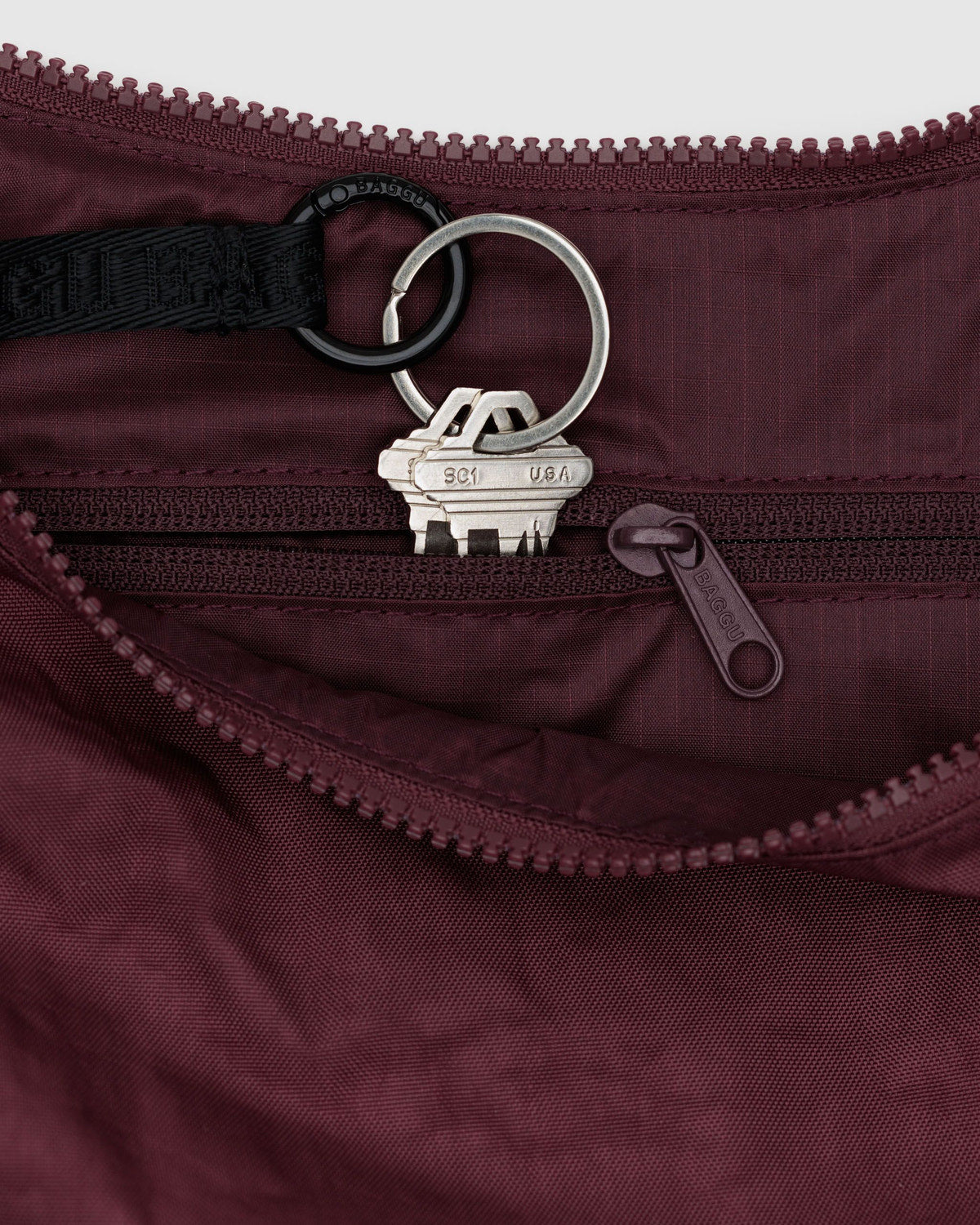 Medium Nylon Crescent Bag Mahogany