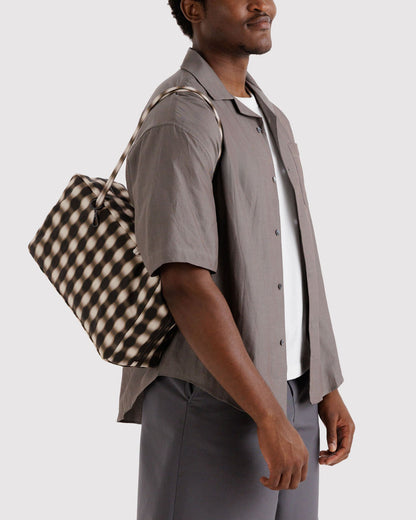 Medium Nylon Bowler Bag Blurred Gingham Brown