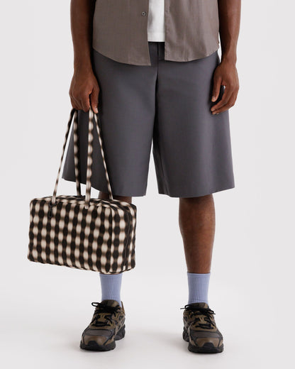 Medium Nylon Bowler Bag Blurred Gingham Brown