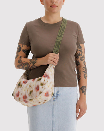 Medium Nylon Crescent Bag Abstract Floral