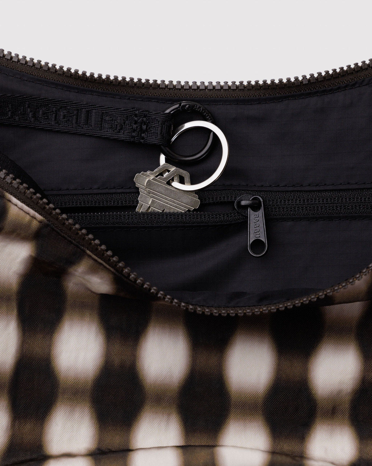 Medium Nylon Crescent Bag Blurred Gingham Brown