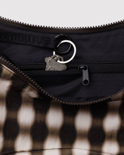 Medium Nylon Crescent Bag Blurred Gingham Brown