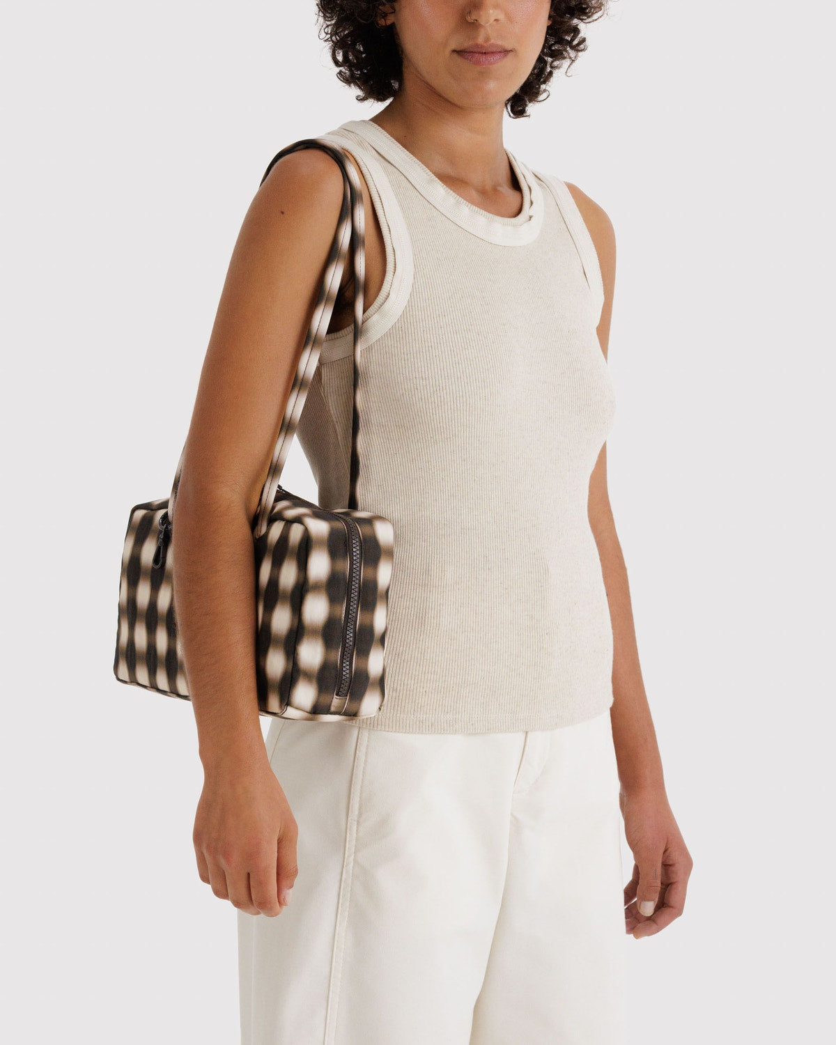 Nylon Bowler Bag Blurred Gingham Brown
