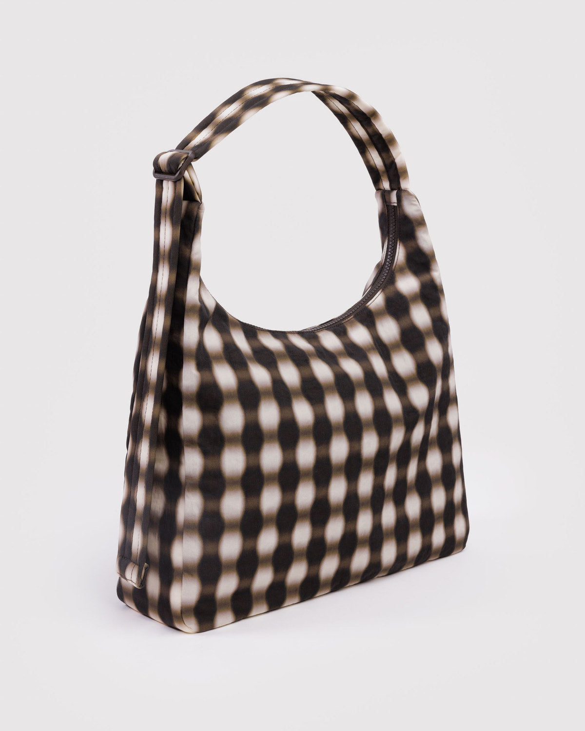 Nylon Shoulder Bag Blurred Gingham Brown