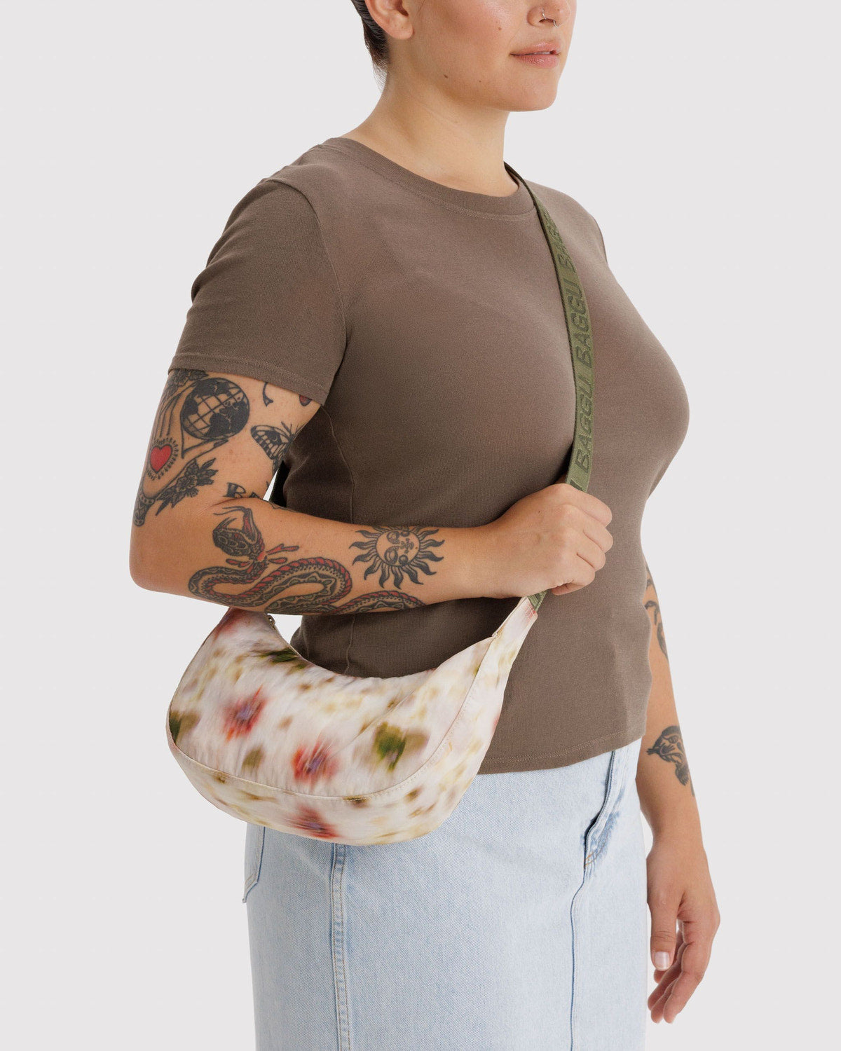 Small Nylon Crescent Bag Abstract Floral