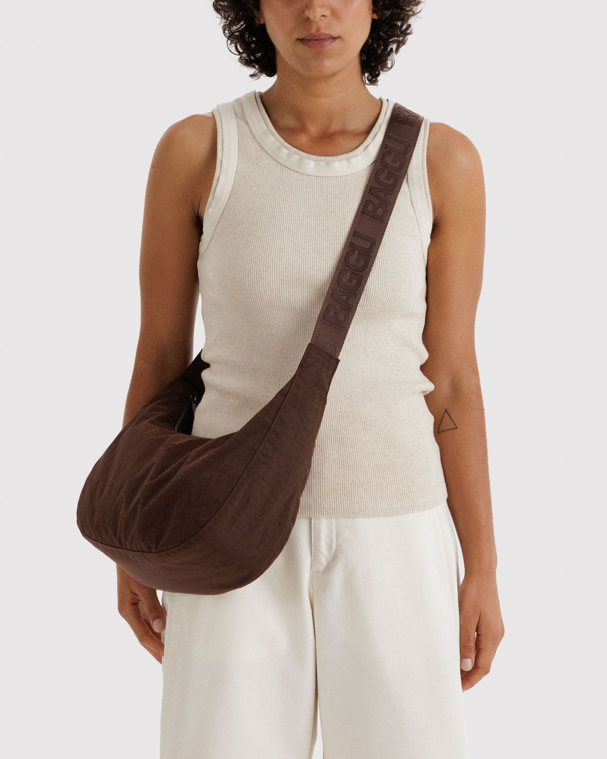 Medium Nylon Crescent Bag Coffee