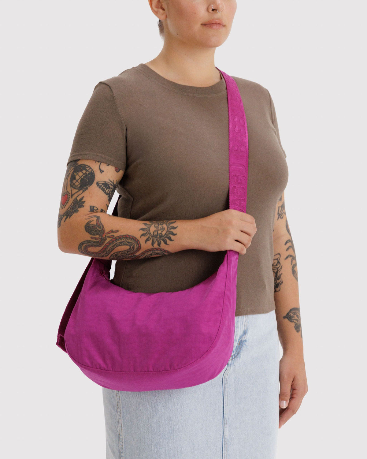 Medium Nylon Crescent Bag Deep Fuchsia