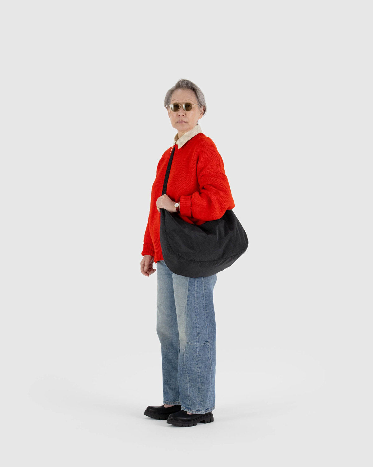 Large Nylon Crescent Bag Black