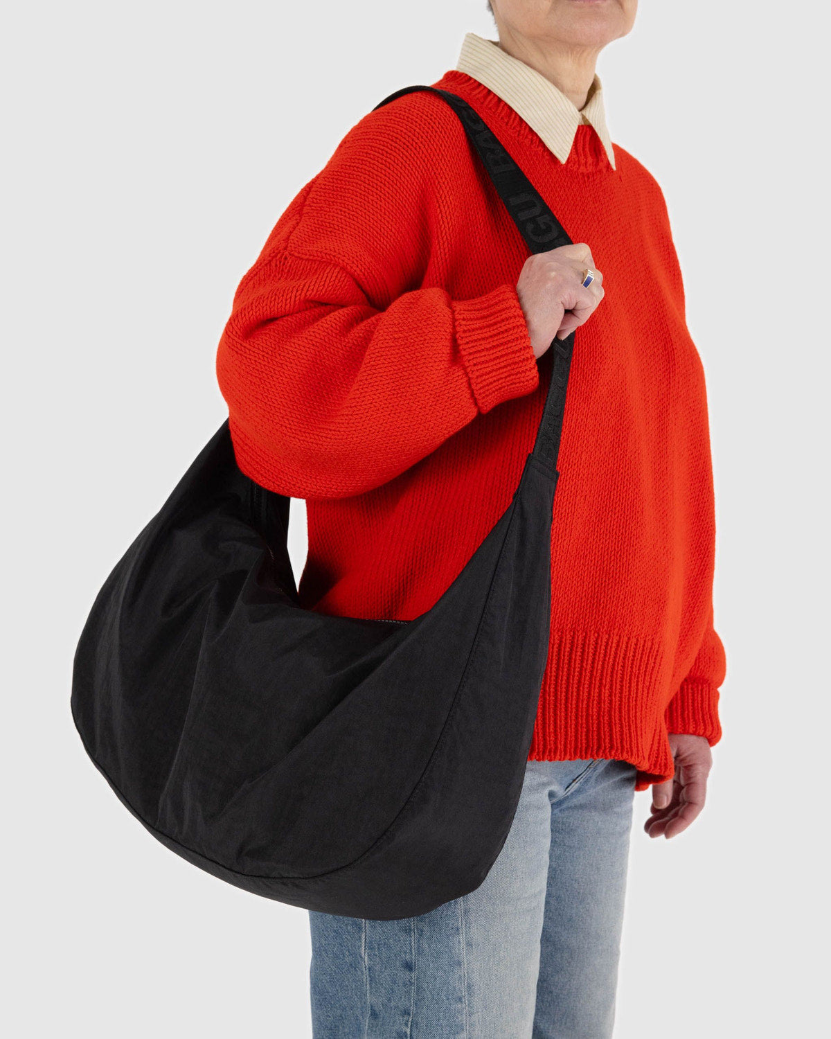 Large Nylon Crescent Bag Black