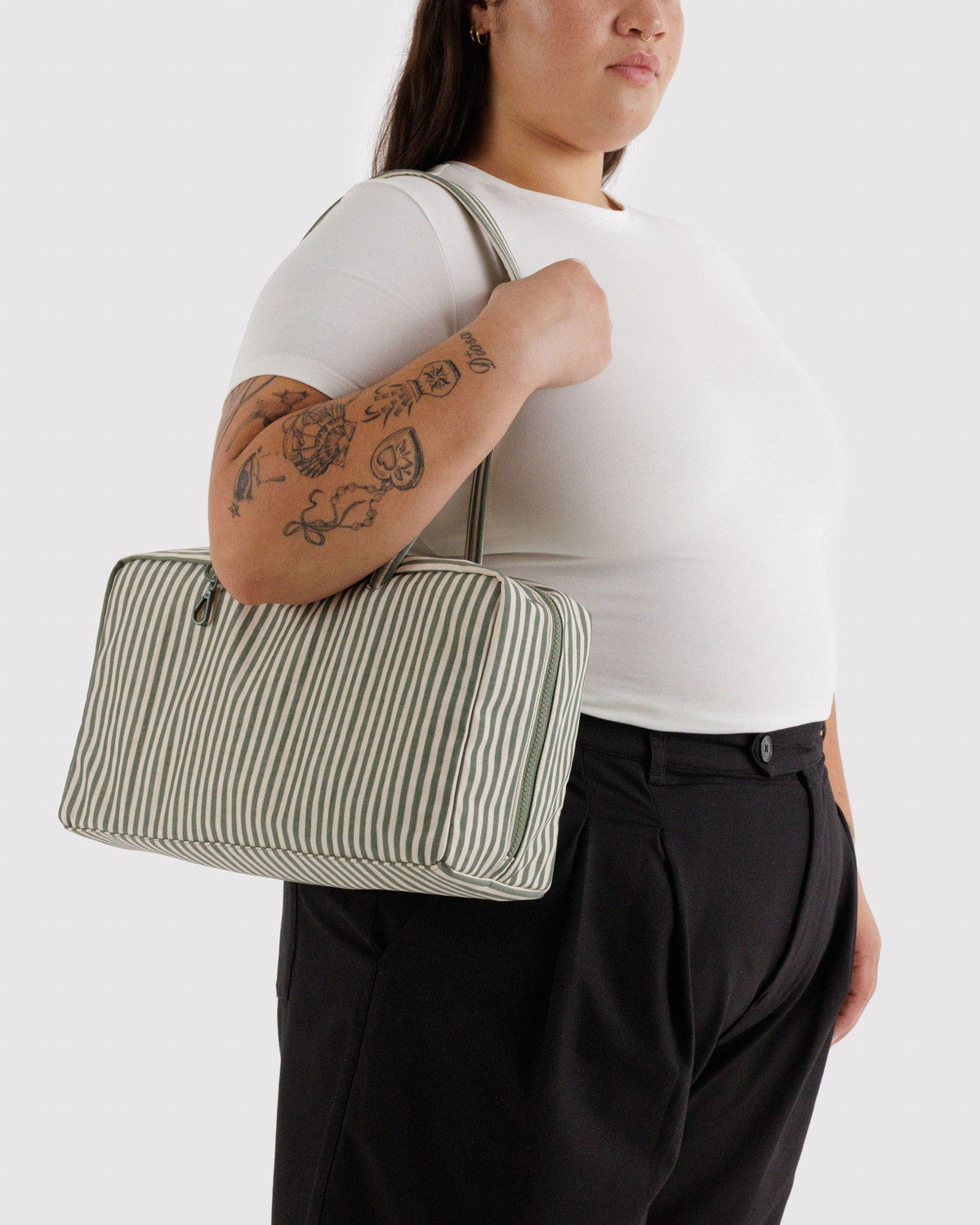 Medium Nylon Bowler Bag Sage Stripe
